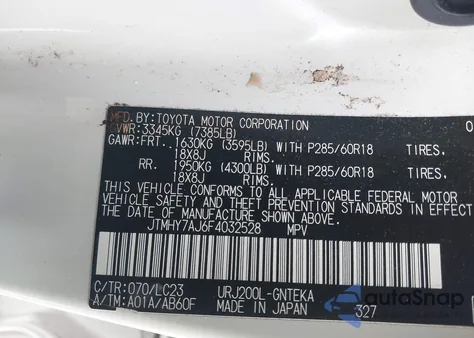 2015 Toyota Land Cruiser V8 z USA, uszkodzony, nr VIN JTMHY7AJ6F4032528